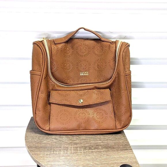 Lucky Brand Monogram Cognac Brown Toiletry Bag Travel Tote - Picture 1 of 6